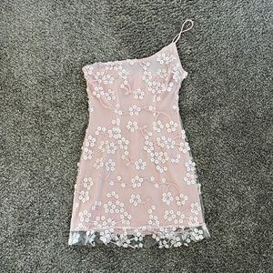 Lucy in the Sky one shoulder pink floral mini dress